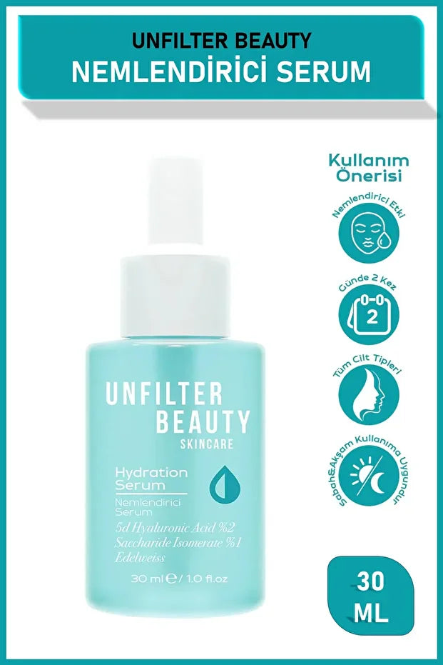 Unfilter Beauty, Sérum Hydratant 30 ml 2 % Acide Hyaluronique 5 d, 1 % Isomérat de Saccharide, Edelweiss