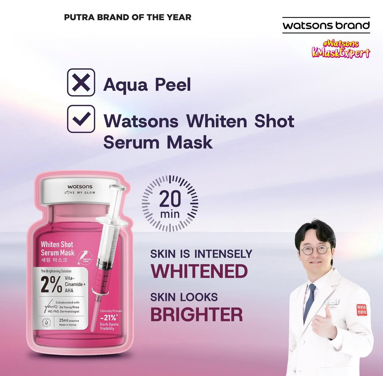 Watsons Whiten Shot Serum Mask – Masque Sérum Éclaircissant (25 ml)